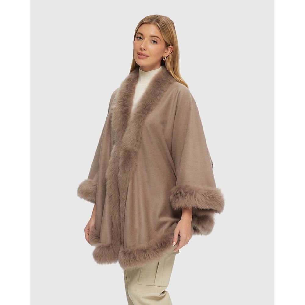 Gorski Montreal CASHMERE & WOOL CAPE WITH TOSCANA SHEARLING LAMB TRIM one size - Picture 2 of 8